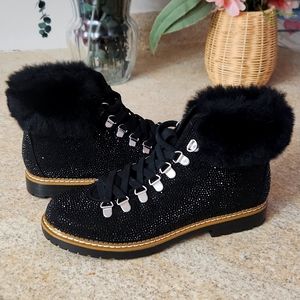 INC BLACK RHINESTONE BOOTIES